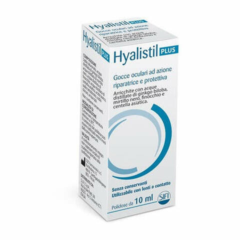 Gocce oculari hyalistil plus acido ialuronico 0,4% acqua distillata di ginkgo biloba + mirtillo nero + finocchio + centella asiatica 10 ml