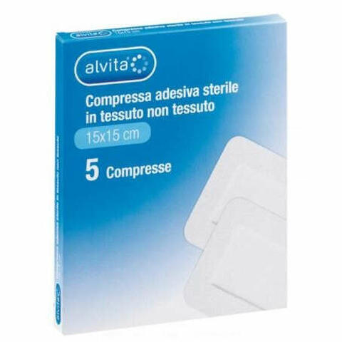 Garza compressa adesiva sterile in tessuto non tessuto estensibile bianco 15x15cm 5 pezzi