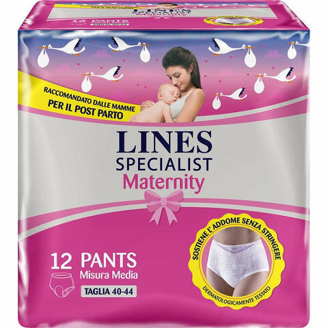 Lines specialist maternity mutandina assorbente per perdite post parto misura medium 12 pezzi