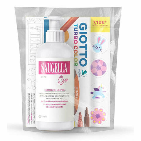 Saugella bundle girl detergente intimo protettivo e lenitivo ph 4,5 200ml + giotto turbo color