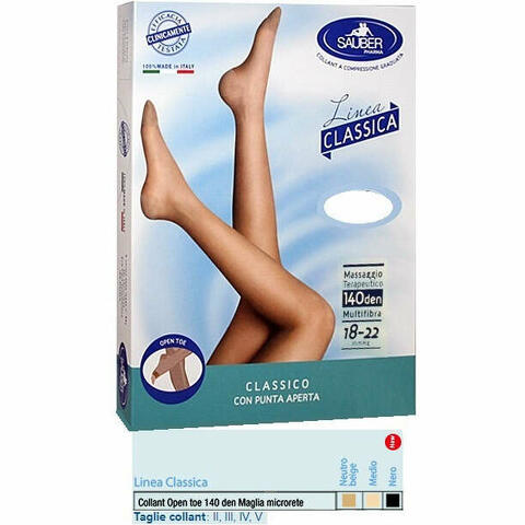 Collant open toe maglia microrete 140 den colore medio taglia 2 linea classica