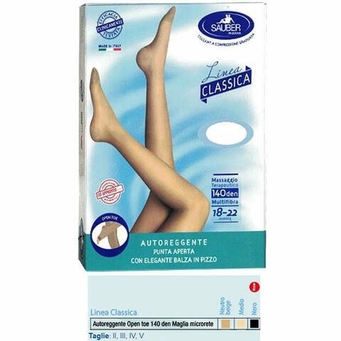 Autoreggente open toe maglia microrete 140 den colore neutro beige taglia 3 linea classica