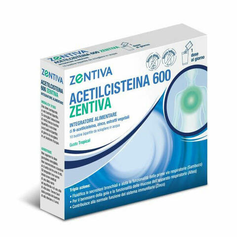 Acetilcisteina 600 zentiva 10 bustine bipartite gusto tropical