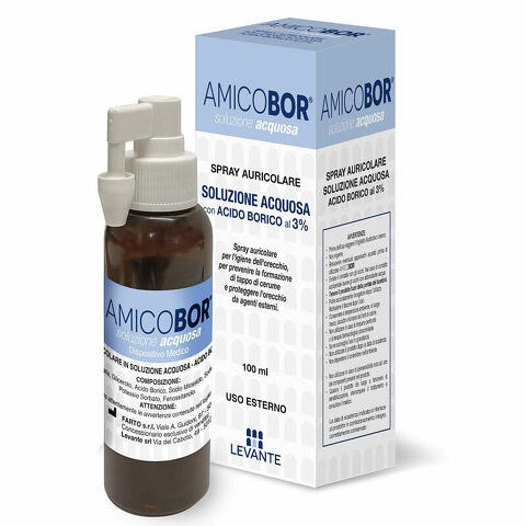 Soluzione acquosa per irrigazione dell'orecchio amicobor 100ml