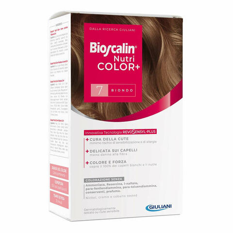 Bioscalin nutricolor plus 7 biondo crema colorante 40ml + rivelatore crema 60ml + shampoo 12ml + trattamento finale balsamo 12ml