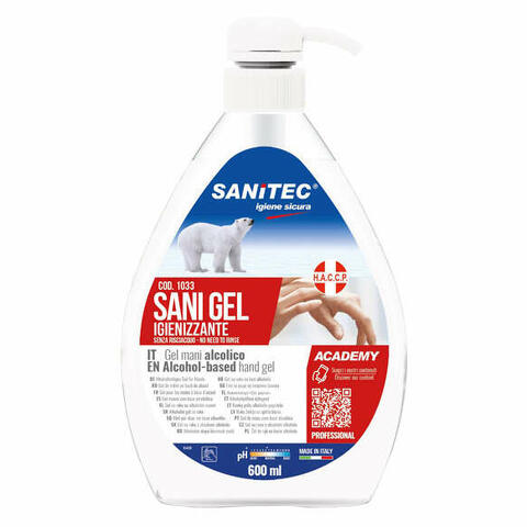 Gel igienizzante mani alcolico 70% pronto all'uso sani gel sanitec 600ml uso professionale