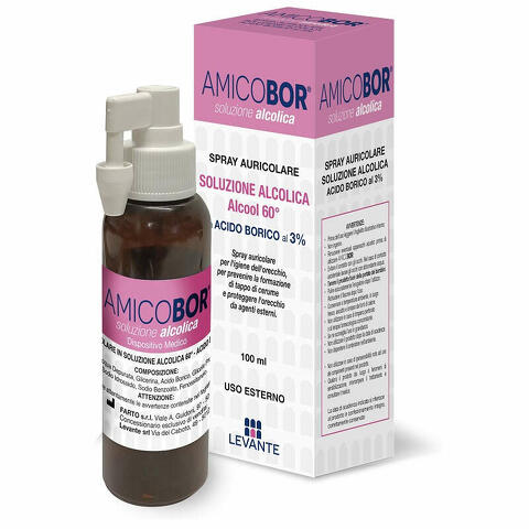 Soluzione alcolica per irrigazione dell'orecchio amicobor 100ml