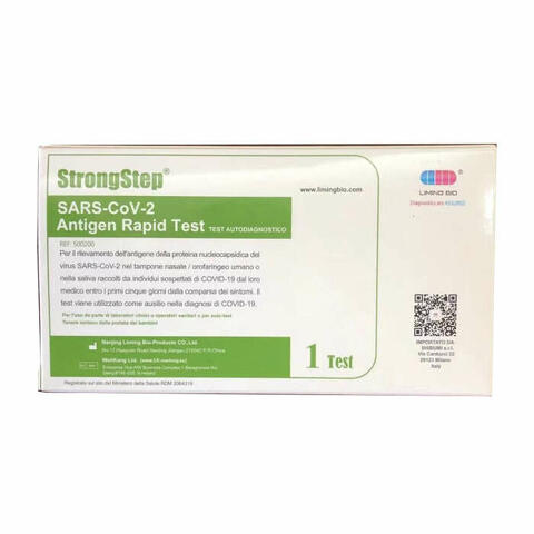 Test antigenico rapido covid-19 strongstep autodiagnostico determinazione qualitativa antigeni sars-cov-2 in tamponi nasali/orofaringei/saliva mediante immunocromatografia