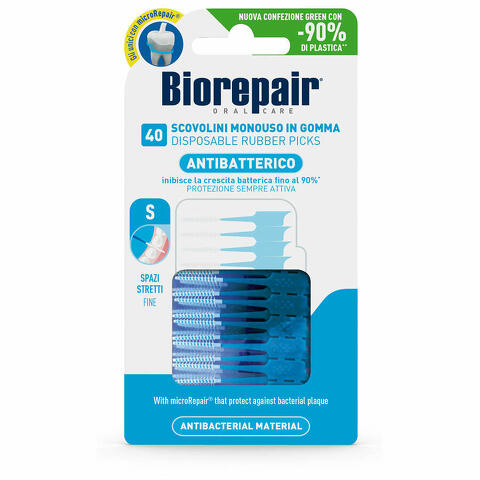 Biorepair oral care antibatterico scovolini monouso in gomma spazi stretti 40 pezzi