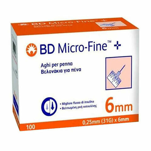 Ago per penna da insulina bd microfine gauge 31 6mm 100 pezzi