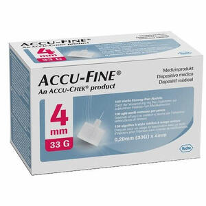 Accu-fine - Ago ipodermico per penna da insulina  in acciaio inox 33 gauge 4 mm 100 pezzi